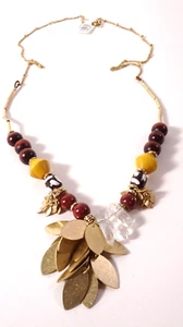 Ann Taylor LOFT Women's Multi Shiny Lucite Wood Bead Leaf Necklace NWT 44.50 - Picture 1 of 7