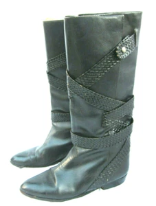 Stephane Kelian Paris VTG black wrap strap buckle boots 39.5 8.5 Miu Miu Sevigny - Picture 1 of 12