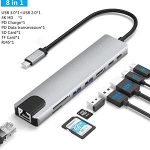 For iPhone/iPad/Android/PC USB-C to HDMI/RJ45 Network/Card Reader Adapter Dock - Picture 1 of 9