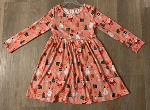 New Boutique Girls Size 6 Pink Holiday Dress With Adorable Christmas Print - Picture 1 of 7