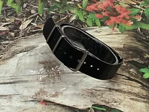 20 mm Black Military Sport PU Leather Wrap Around Watch Strap Wrist Band - Picture 1 of 2