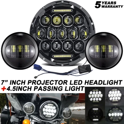 7" Led Headlight + 4.5" Passing Lamp For Honda Shadow VLX 600 Sabre 110 RS 750 - Image 1 of 4