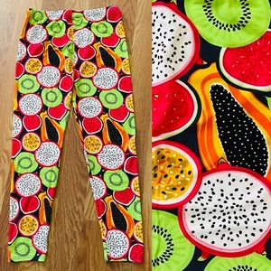Neu mit Etikett einzigartige bunte LEGGINGS mit tropischem Obstdruck Größe XPlus - Bild 1 von 7