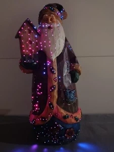 Fiber Optic Santa Faux Carved Wood Color Changing Woodland Christmas Birds 15” - Picture 1 of 14