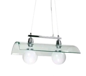 Lampadario in vetro trasparente e acciaio cucina o studio 2 luci Perenz Moderno - Foto 1 di 7