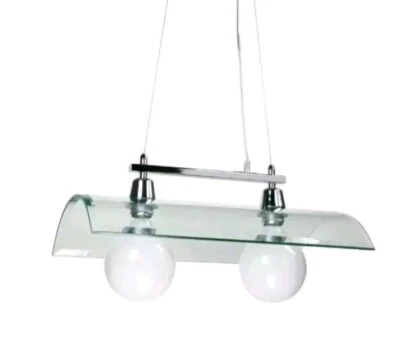 Lampadario in vetro trasparente e acciaio cucina o studio 2 luci Perenz Moderno - Immagine 1 di 4