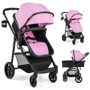 2 In1 Foldable Baby Stroller Kids Travel Newborn Infant Buggy Pushchair Pink - Picture 1 of 7