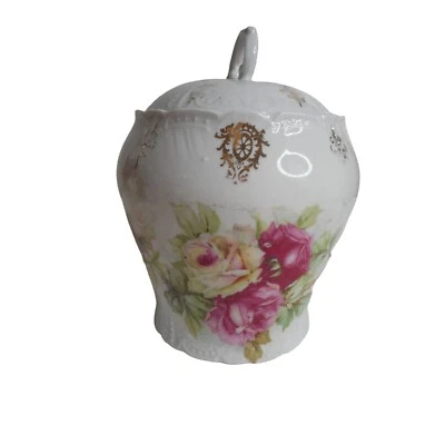 Vintage Floral Rose Shabby cottage Chic Covered Container Jar  - Estate Find - Image 1 of 4