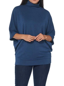 DENNIS BASSO Size XL Oversized Knit Turtleneck with Dolman Sleeves BLUE - Picture 1 of 2