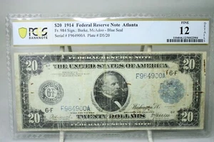 1914 $20 Federal Reserve Note Atlanta Blue Seal Fr.984 PCGS 12 #4900 - Picture 1 of 2