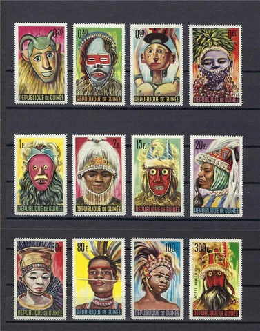 Guinea 1965 Sc# 361-71 and #C68 air full set Namou masks and Dancers MNH Cover