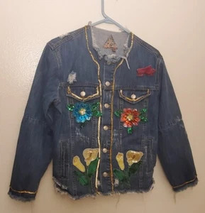 Chaqueta Vintage Signature S8 Talla M Para Mujer Azul Denim Envejecido Personalizado Cosido a Mano - Imagen 1 de 7