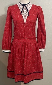 Vintage Bryan Red Floral Dress Girls Size 14 Prairie Country Core USA Made - Picture 1 of 6