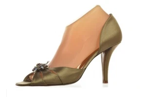 Stuart Weitzman Womens Shoes Size 8 M Brown Peep Toe Pumps Satin Heels - Picture 1 of 6