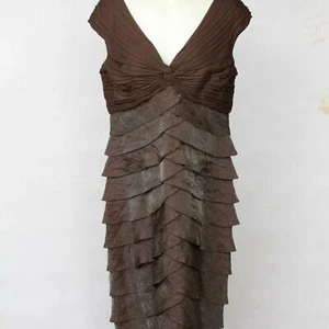 Adrianna Papell Brown Metallic Tiered Shuttered Ruffle Cocktail Dress Womens 8 - Picture 1 of 6