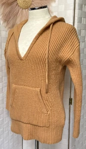 J Crew 100% Cashmere Super Soft Caramel Ribbed Brown Pullover Hooded Sweater XS - Picture 1 of 17