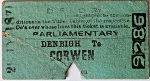 DENBIGH RUTHIN & CORWEN RY - Parliamentary. DENBIGH to CORWEN - Picture 1 of 1