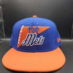 New Era 9Fifty New York Mets Cursive Logo Blue & Orange Snapback Hat - Picture 1 of 6