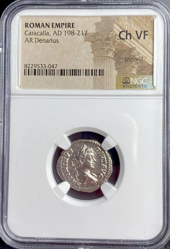 Hermosa Moneda Denario Romano Antigua Emperador Caracalla 198-217AD Clasificada NGC Foto 1 de 4