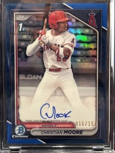 2024 Bowman Draft Christian Moore 1st Bowman Auto RC TRUE Blue Refractor /150  - Picture 1 of 11