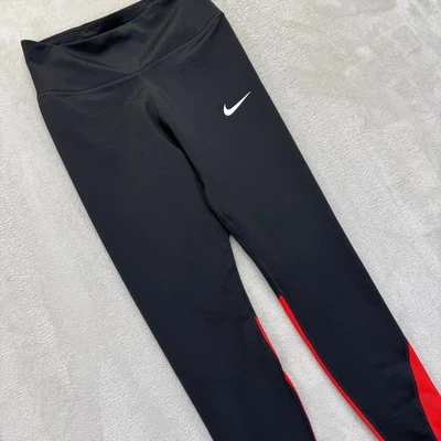 Nike Pants Women's Small Dri-FIT Cropped Leggings Black Red Running Workout Gym - Image 1 of 4