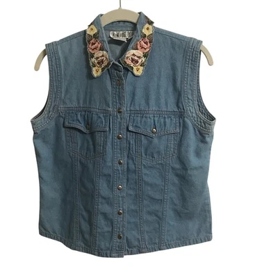 Vintage Together! Chaleco Denim Ligero Floral Recortado Mujer Talla 10 Foto 1 de 4