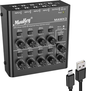 Moukey Audio Mixer, DC 5V, 8 Stereo Ultra, Low Noise 8 Large (8-channel) - Picture 1 of 7