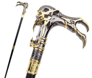 Gehstock aus Metall Silber/Gold farben teilbar Gothic Totenkopf #59 - Bild 1 von 5