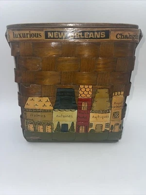 Cartera canasta folkart pintada a mano vintage Nueva Orleans Louisiana LEER Foto 1 de 4