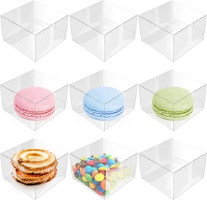 100 Pack Clear Macaron Boxes, Plastic Favor Boxes, 2.17" X 2.17" X 1.38" Bakery - Picture 1 of 12