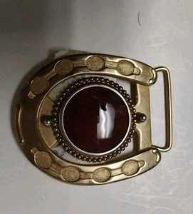 Vintage Western Horseshoe Belt Buckle Beautiful Multicolor Stone Made in USA - Picture 1 of 5