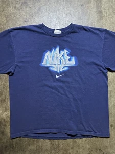 Vintage Nike Spell Out Center Swoosh Blue XL T Shirt Rare - Foto 1 di 7