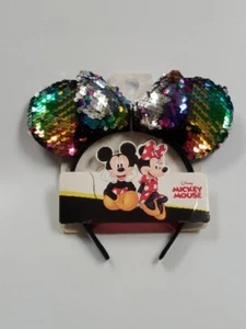 Disney Minnie Mouse Rainbow Sequin Bow Ears Headband One Size Kids NEW - Picture 1 of 5