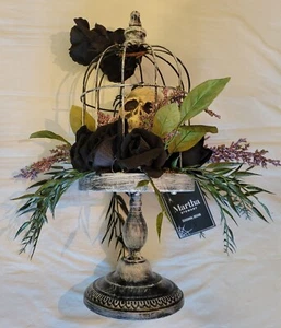 Martha Stewart Halloween 18” Birdcage Skull Black Roses Pedastal Decor - Picture 1 of 10