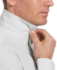 Perry Ellis Men's Stretch Slim Fit Triangle Grid Shirt, Egret, Medium - Picture 1 of 4