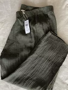 New Eileen Fisher Plus 2X Loden Check Puckered Organic Linen Tapered Pant - Picture 1 of 19