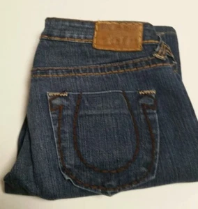 Pantalones de mezclilla True Religion para hombre/mujer elásticos lavados oscuros talla 29 DEFECTO FALTA BOTÓN FRT - Imagen 1 de 9