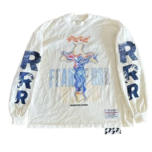 FEAR OF GOD X RRR 123 Mens Art Basel Cream Blue Graphic Print Cross T Shirt S/M - Picture 1 of 5