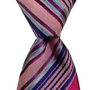 CHARLES TYRWHITT Men’s Silk/Cotton Necktie ITALY Designer STRIPED Pink/Blue EUC - Picture 1 of 3
