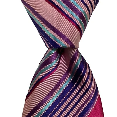 Corbata de hombre Charles Tyrwhitt seda/algodón diseñador ITALIA RAYAS rosa/azul usada en excelente estado Foto 1 de 3