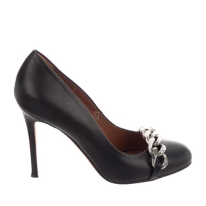 GIVENCHY Black Leather Escarpin Chain Round Toe Pumps 37.5 - Picture 1 of 4