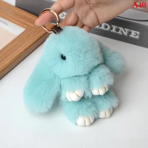 Fluffy Bunny Keychain Pompon Bag Pendant Cute Rabbit Gift Charm 20+ Colours - Picture 1 of 28