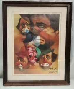 Vintage Chuck Oberstein Framed Clown Print 5 CLOWNS BY CHUCK OBERSTEIN SIGNED - Picture 1 of 8