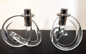 2 Vintage MCM Dorothy Thorpe Lucite Acrylic Pretzel Twist Candle Holders 2976 - Picture 1 of 8