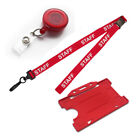Neck Strap STAFF Lanyard J-Clip, ID Badge Holder & Retractable YoYo In Red