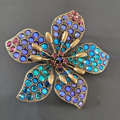 Colgante Chico's Moda 3D Flor Estrás Firmado Bronce Púrpura Multicolor Foto 1 de 4