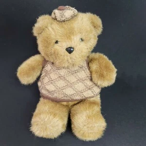 Vintage 1984 Emotions Mattel Teddy Bear 11" Brown Plush Stuffed Toy Sweater Hat - Picture 1 of 8