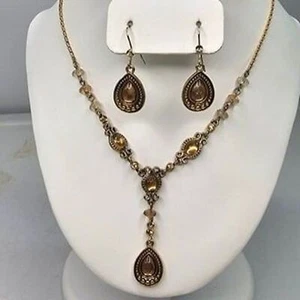 AVON SH Vintage Citrine Teardrop & Rhinestone Necklace and Earring Set - Picture 1 of 10