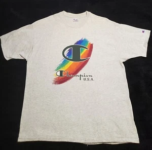 Vintage 90s Champion Single Stitched Rainbow Graphic Embroidered T Made in USA Gr. XL - Bild 1 von 6