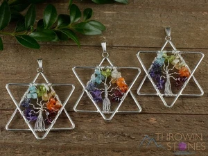 Colgante Árbol de la Vida, Cristal CHAKRA - Estrella - Joyería Envuelta en Alambre, E1386 - Imagen 1 de 5